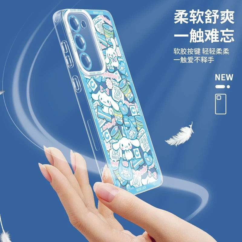 Japanese Cartoon Sanrio Friends with Foods Full Screen | Hello Kitty My Melody Kuromi Cinnamoroll Pompompurin Pochacco Hangyodon Keroppi - Phone Case Samsung Galaxy S26 S25 S24 S23 S22 S21 FE Ultra Edge