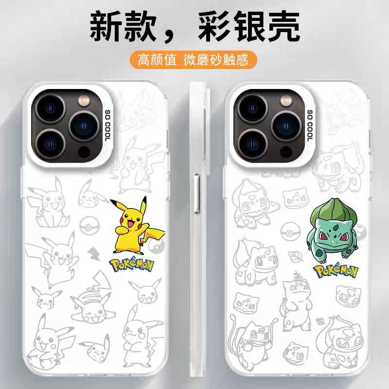 Japanese Cartoon Pokemon Matt & Silver Case Eevee Evolution | Eevee Vaporeon Espeon Umbreon Leafeon Glaceon Sylveon 7 Styles - iPhone Case PLUS SE2 XS XR X 11 12 13 14 15 16 16e 17 17e 18 Pro Promax 12mini 13mini