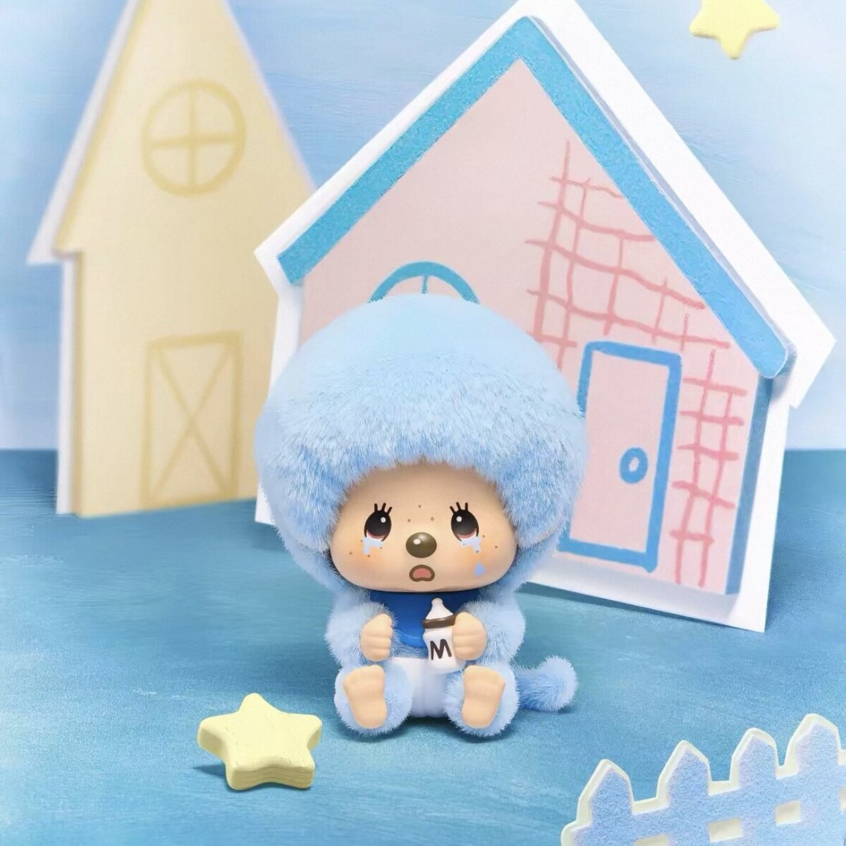 Monchhichi Bib Brother plush pendant design in blue