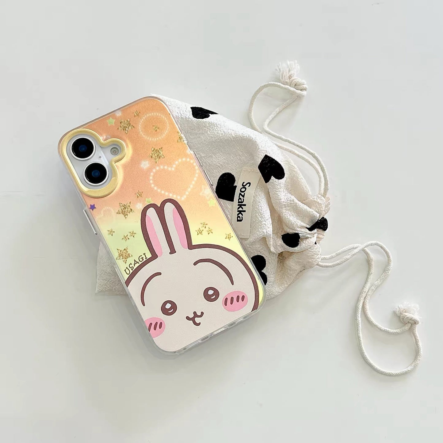 Japanese Cartoon ChiiKawa Laser Phone Case | Golden Stars with Light Heart ChiiKawa Hachiware Usagi Momonga - Phone Case Samsung Galaxy S26 S25 S24 S23 S22 S21 FE Ultra Edge