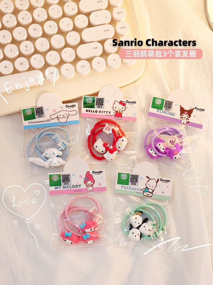 Sanrio Big Head Hair Tie 3pcs Set | Hello Kitty My Melody Kuromi Cinnamoroll  Pochacco