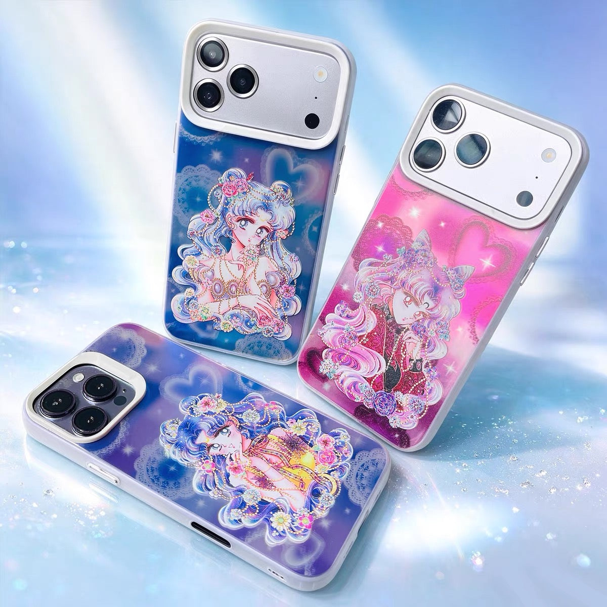 Japanese Cartoon Sailor Moon Comic Style Laser Case | Black Lady Princess Serenity Luna 3 Styles - iPhone Case 11 12 13 14 15 16 16e 17 17e 18 Pro Promax