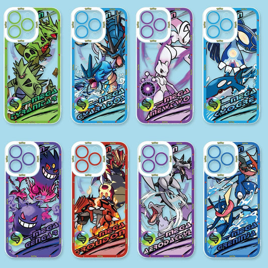 Japan Cartoon Pokemon Mega Evolution Anime | Tyranitar Gyarados Mewtwo Kyogre Gengar Groudon Aerodactyl Ash Greninja - iPhone Case PLUS SE2 XS XR X 11 12 13 14 15 16 16e 17 17e Pro Promax 12mini 13mini