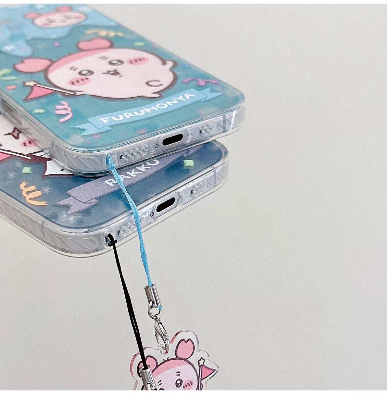 Japanese Cartoon ChiiKawa iPhone Laser Case with Strap | Happy Party Rakko Kurimanju Shisa Furuhonya - Phone Case Samsung Galaxy S26 S25 S24 S23 S22 S21 FE Ultra Edge