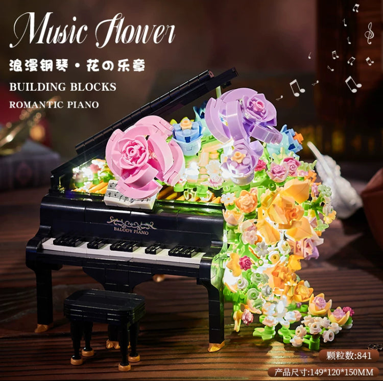 Mini Block Building Music of Flowers | Romantic Violin Piano - with LED Lights DIY Handmade Gift KawaiiGiftLand