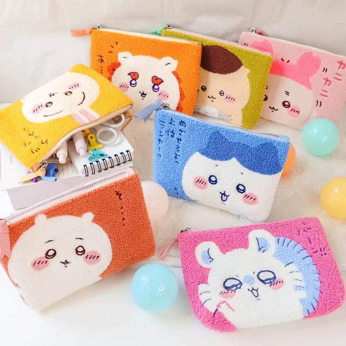 Japanese Cartoon Chiikawa Punch Needle Make Up Bag | ChiiKawa Hachiware Usagi Momonga Kurimanju Shisa Kani - Kawaii Plush Doll Purse Bag KawaiiGiftLand