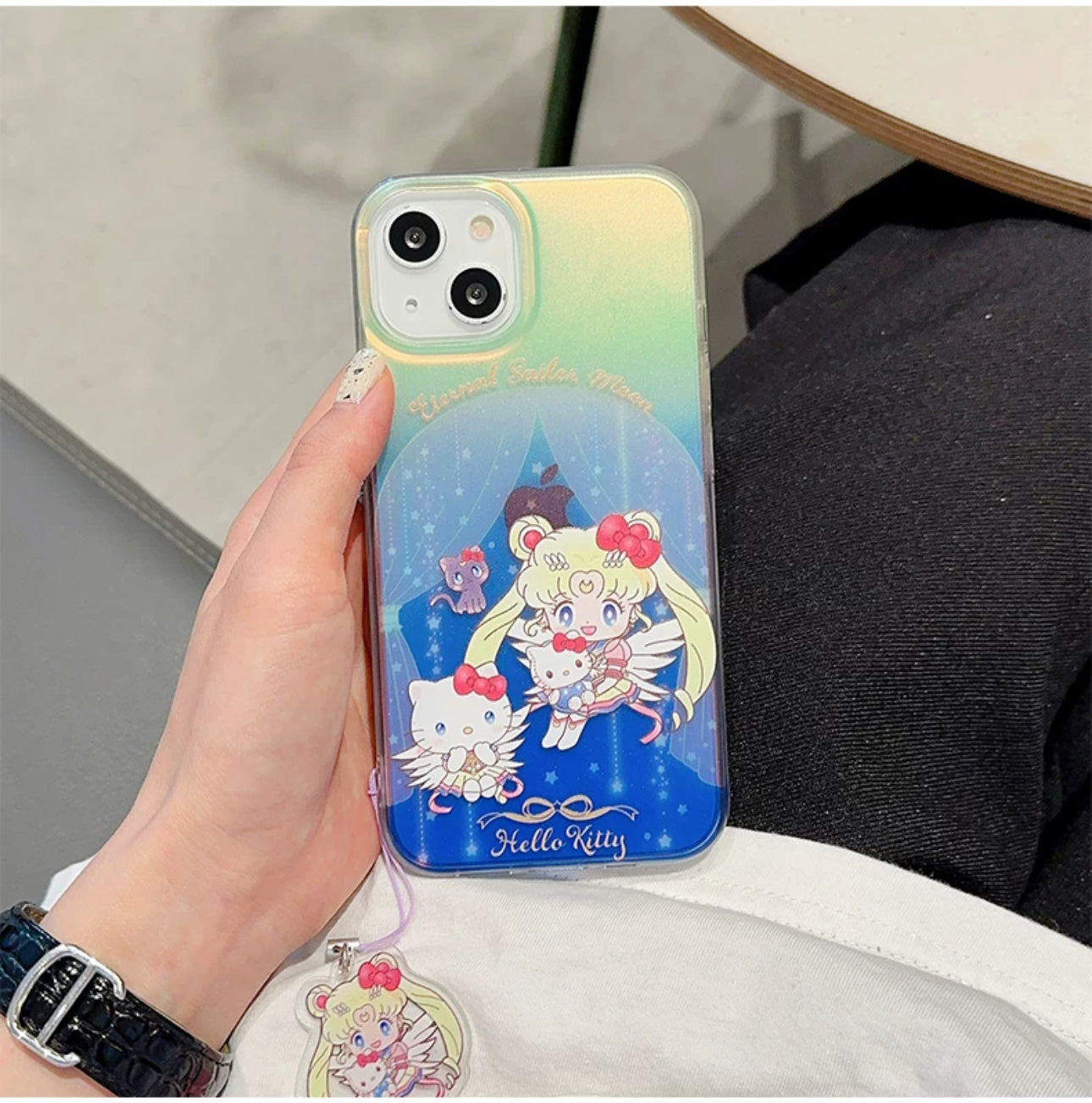 Japanese Cartoon iPhone Case with Strap | Laser Sailor Girl X Hello Kitty Kuromi Cinnamorll Pompompurin - iPhone Case Phone Case 7 8 PLUS SE2 XS XR X 11 12 13 14 15 16 Pro Promax 12mini 13mini KawaiiGiftLand