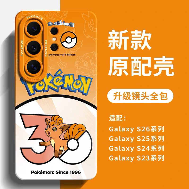 日本語漫画ポケモンシリコンケース ポケモン30周年バージョンパート2 | ミニリュウ タッツー ニョロモ キャタピー ガーディ ロコン カラカラ イーブイ 8スタイル - サムスン ギャラクシー S26 S25 S24 S23 FE ウルトラ エッジ用スマホケース