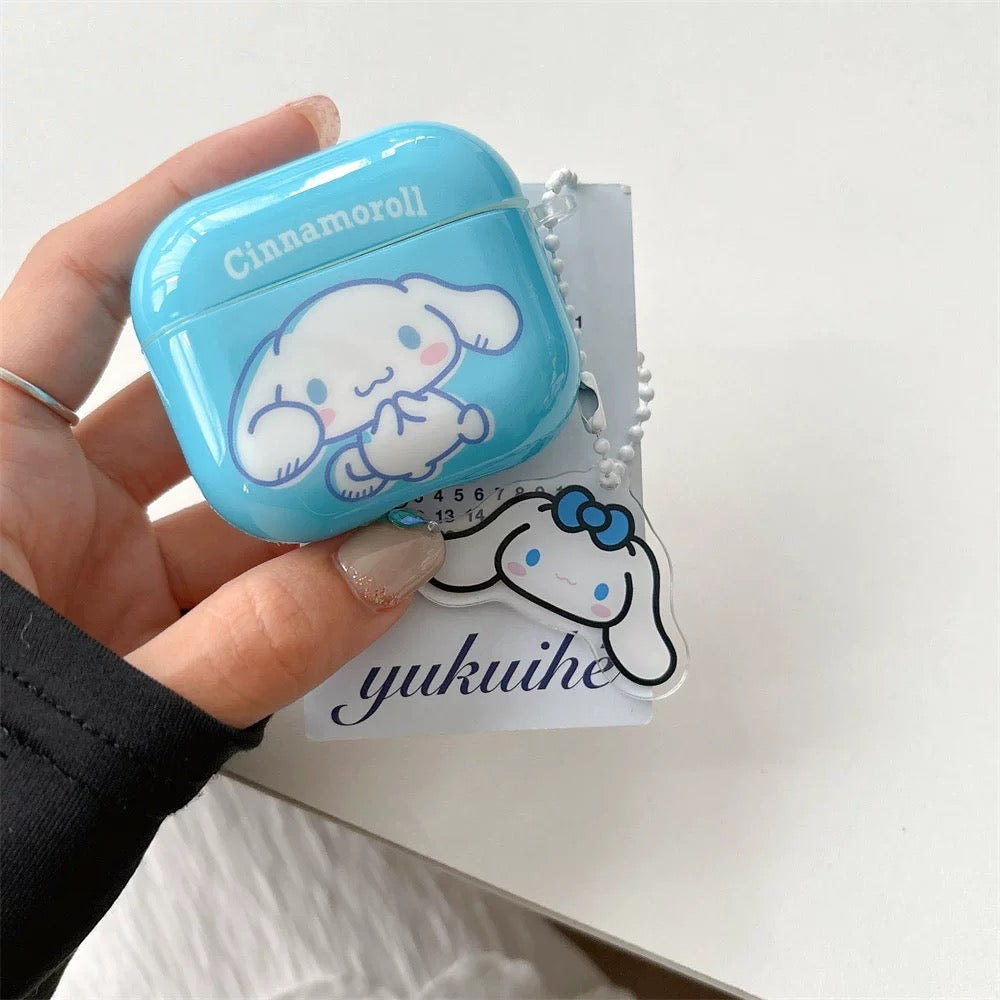 Japanese Cartoon Classical Cinnamoroll Pochacco Sky Blue Mint Green with Keychain - AirPods AirPodsPro AirPods3 AirPods4 Case KawaiiGiftLand