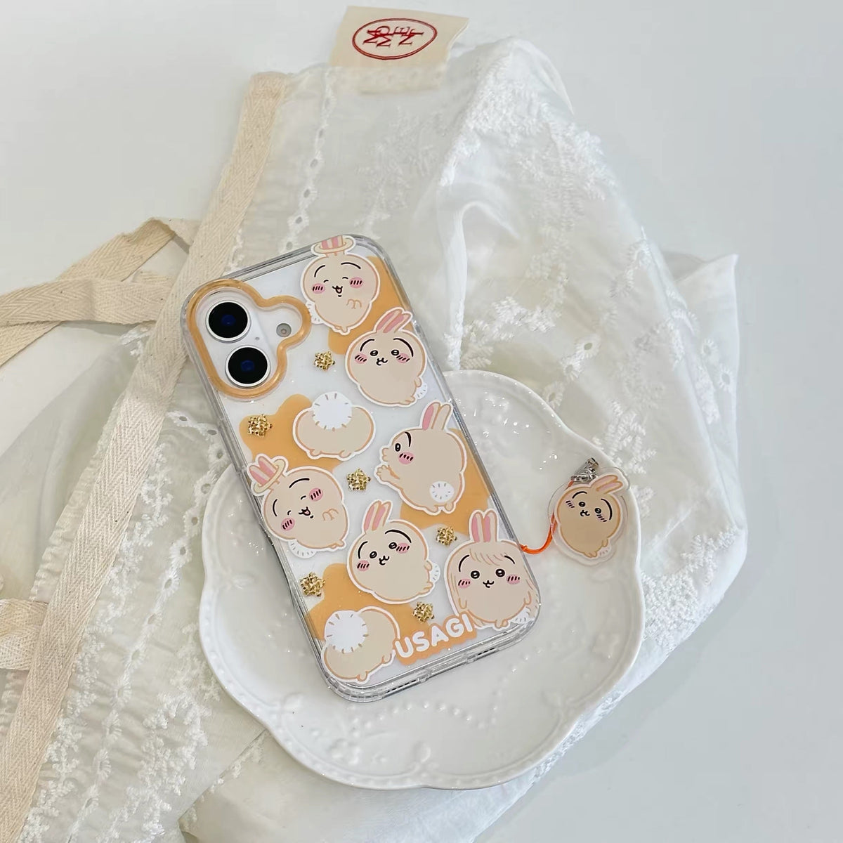 Japanese Cartoon ChiiKawa Gittler Colour Clear Case with Phone Strap | Full Emo Chiikawa Hachiware Usagi Momonga - iPhone Case Plus SE2 11 12 13 14 15 16 16e 17 17e 18 Pro Promax 12mini 13mini