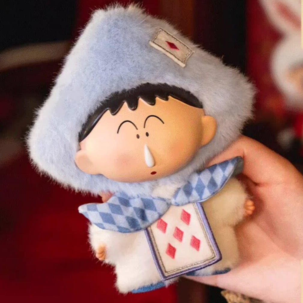Adai vinyl plush pendant in a light blue hood with a diamond playing card