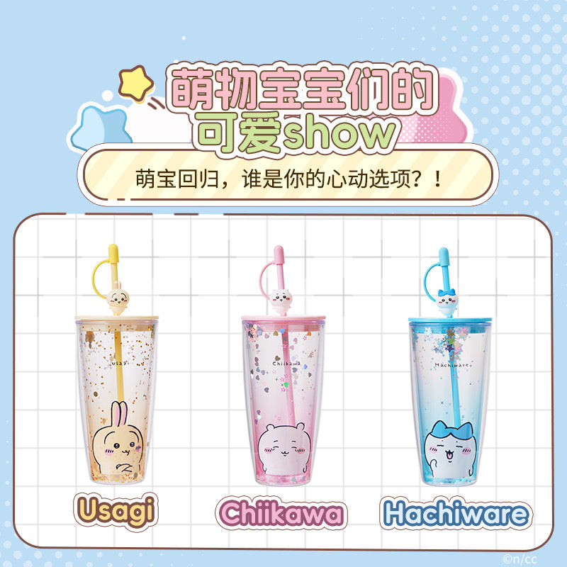 ChiiKawa X Miniso | ChiiKawa Hachiware Usagi Glitter Cool Warm Big Water Cup - Kawaii Item Decoration KawaiiGiftLand