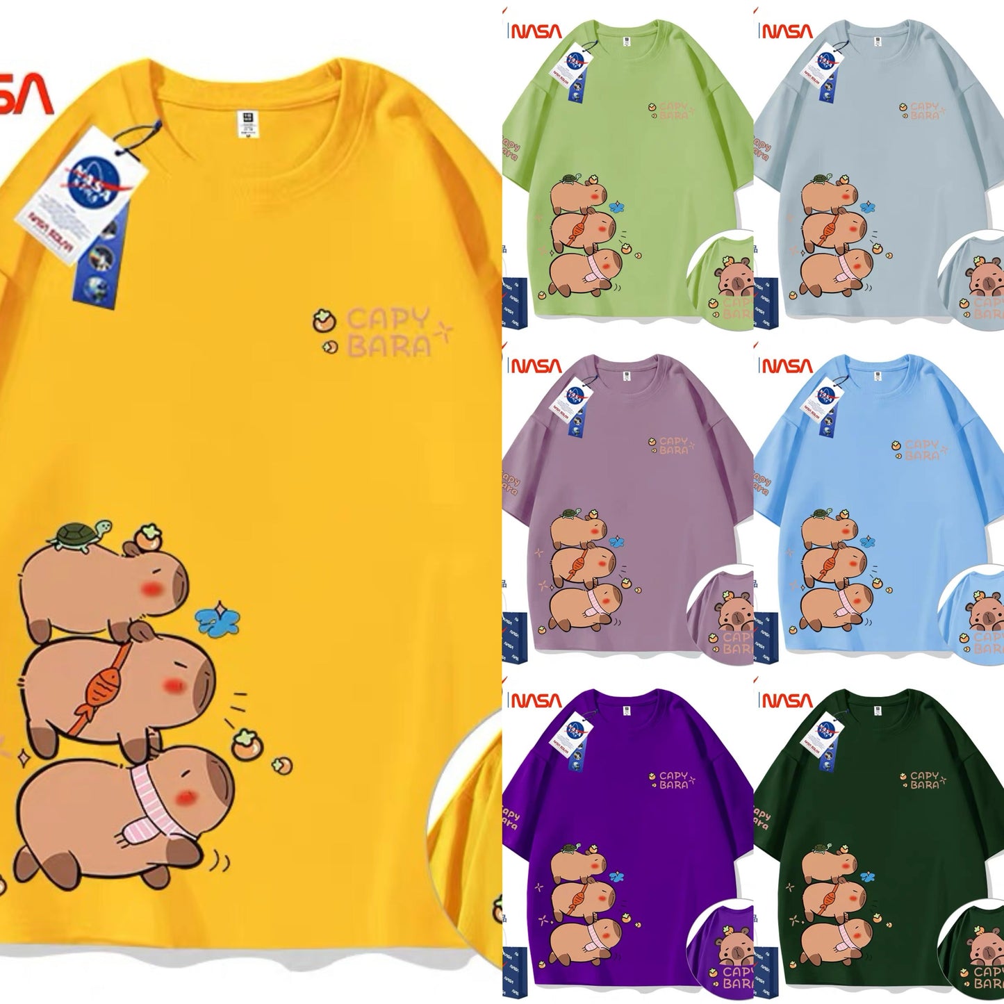 Cute Animals Capybara Style T-Shirt Series | Fun Capybara Group Part2 - Kawaii Fashion Items for Child & Adult