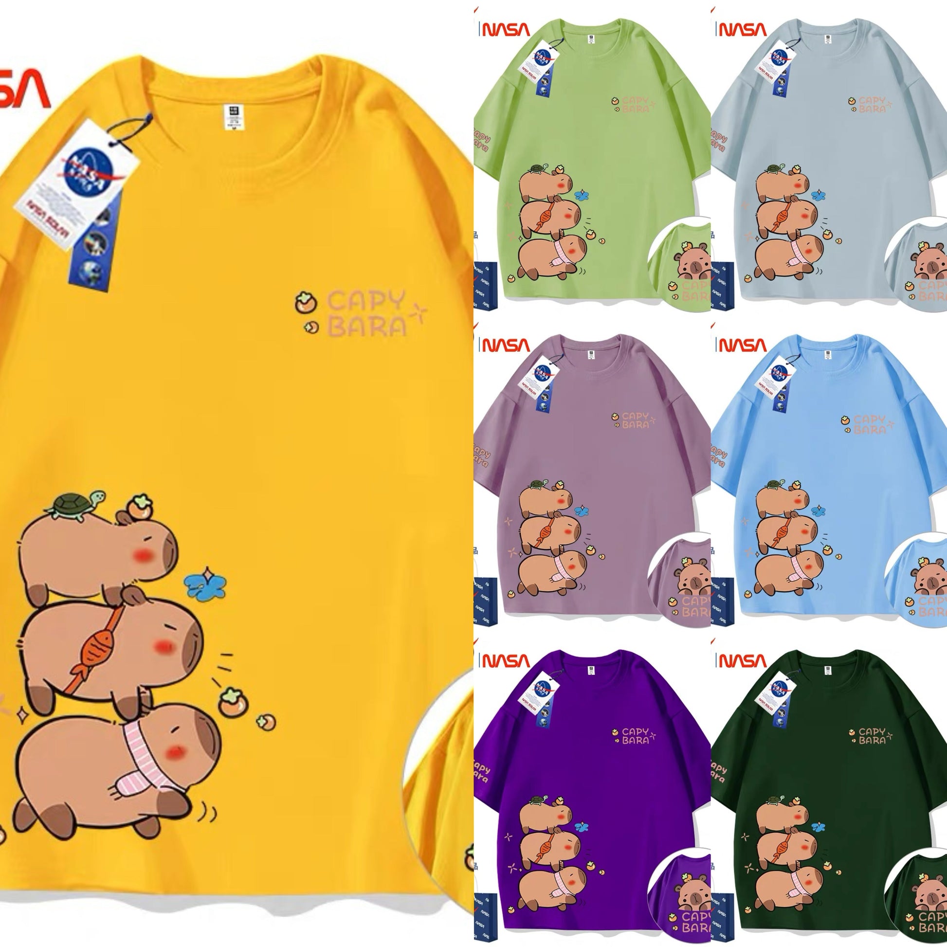 Cute Animals Capybara Style T-Shirt Series | Fun Capybara Group Part2 - Kawaii Fashion Items for Child & Adult