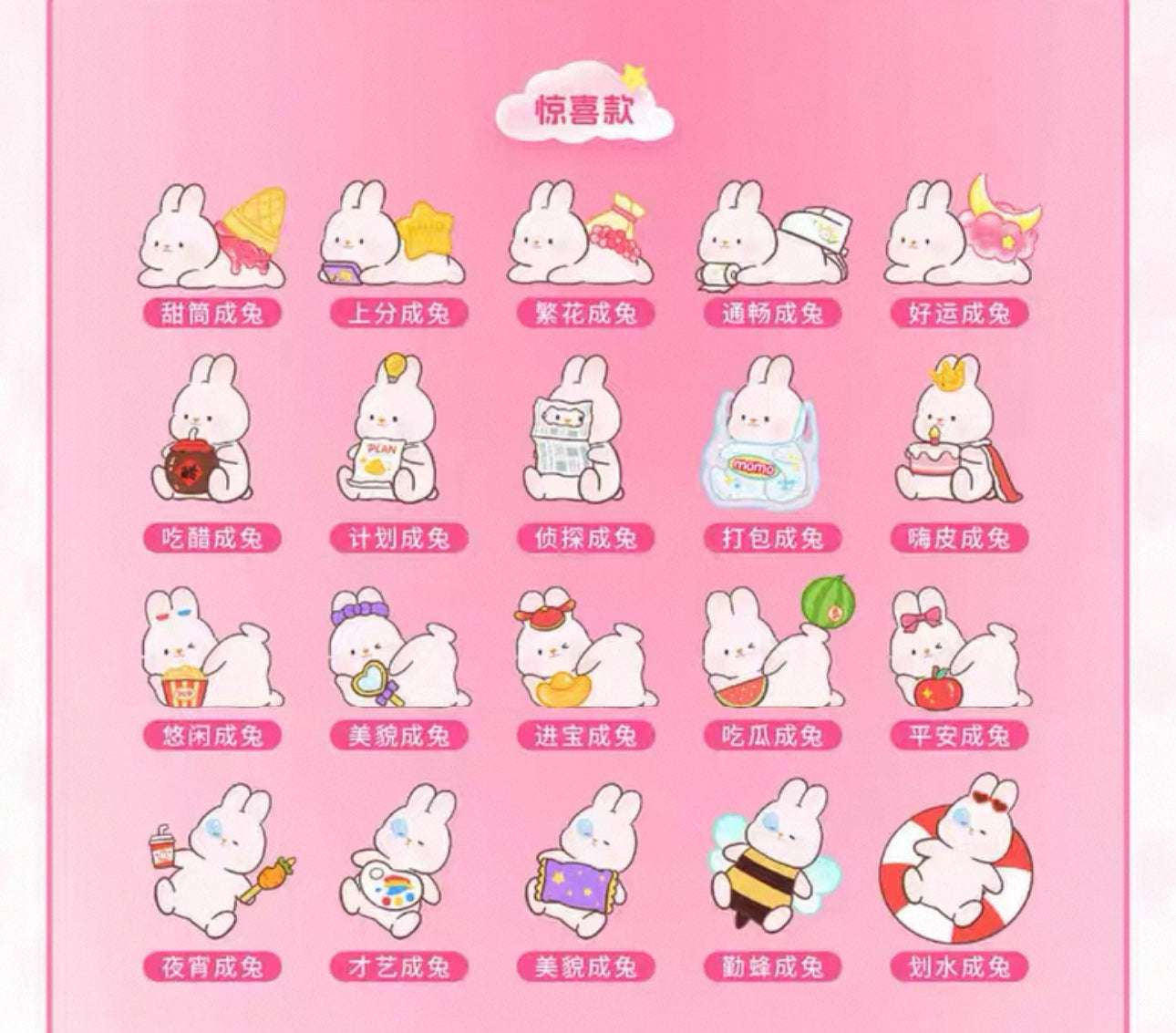 Momo with Bunny Kawaii Lovely Characters | 1 Bag 4pcs Mini Momo Bunny Fun Daily -Toy Collection Mystery Blind Bag