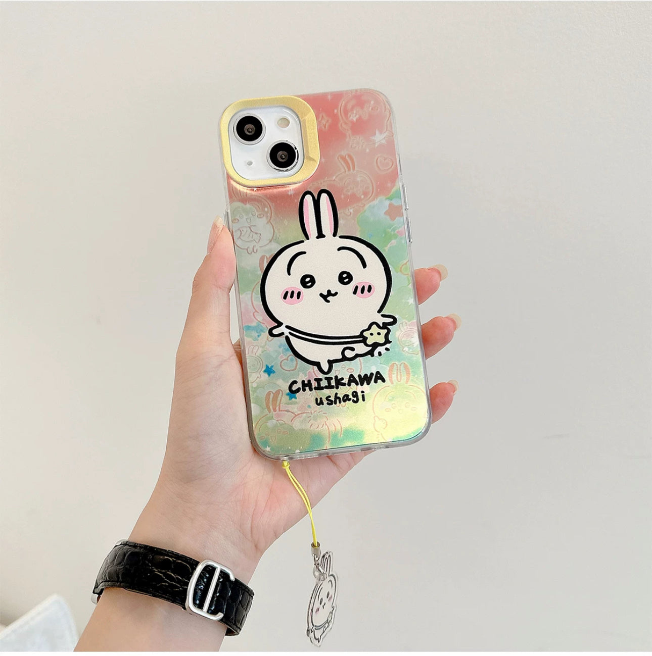 Japanese Cartoon iPhone Case with Strap | Laser Outing ChiiKawa Hachiware Usagi Momonga - iPhone CasePhone Case  7 8 PLUS SE2 XS XR X 11 12 13 14 15 16 Pro Promax 12mini 13mini KawaiiGiftLand