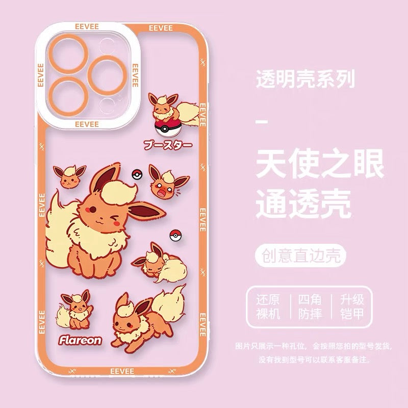 日本製漫画ポケモンケース イーブイ進化 かわいいエモバージョン | イーブイ シャワーズ サンダース ブースター エーフィ ブラッキー リーフィア グレイシア ニンフィア 9種類 - iPhone ケース PLUS SE2 XS XR X 11 12 13 14 15 16 16e 17 17e Pro Promax 12mini 13mini
