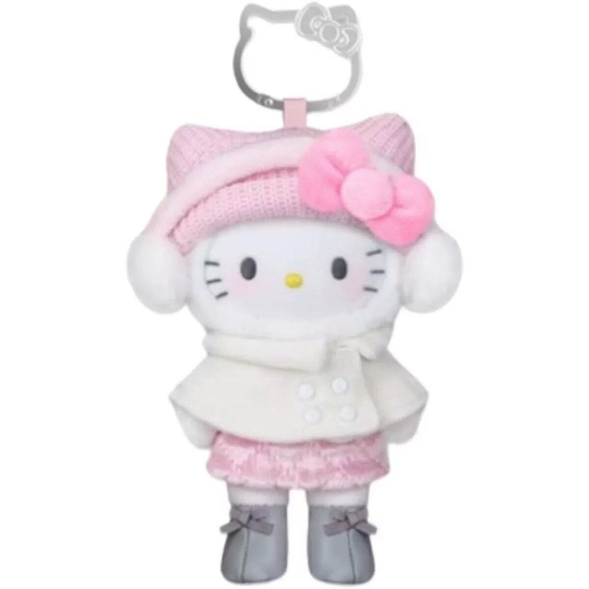Dreamy Pink Tale - Hello Kitty plush pendant in a white cape coat with pink knit hat