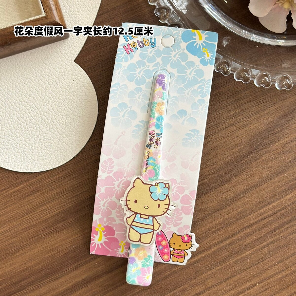Floral Vacation Extra-Large Bar Clip 12.5cm (Single) - Sanrio Hello Kitty Extra Large Duckbill Bar Hair Clip Set - 12.5cm Aluminium Clips for Bangs & Side Hair