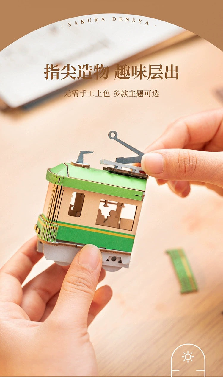 Craft Kits Wooden Booknook & Wonderland | Sakura Sping Tram Stop - DIY Handmade Mini World Miniature Gift with LED Light