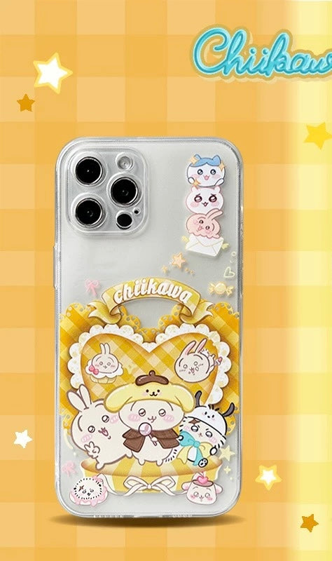 Japanese Cartoon ChiiKawa | Sweet Heart with Chiikawa My Melody Hachiware Hello Kitty Usagi Pompompurin Momonga Kuromi Clear - iPhone Case 11 12 13 14 15 16 Pro Promax KawaiiGiftLand