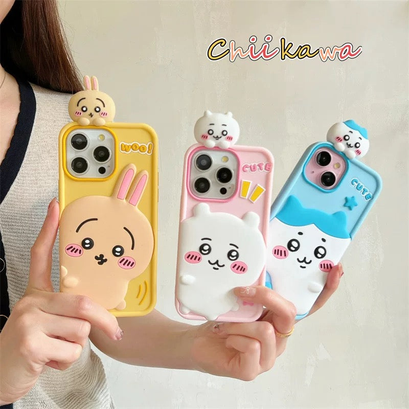 Japanese Cartoon ChiiKawa Look at you Silicone | Chiikawa Hachiware Usagi - iPhone Case 16 15 14 13 12 Pro ProMax