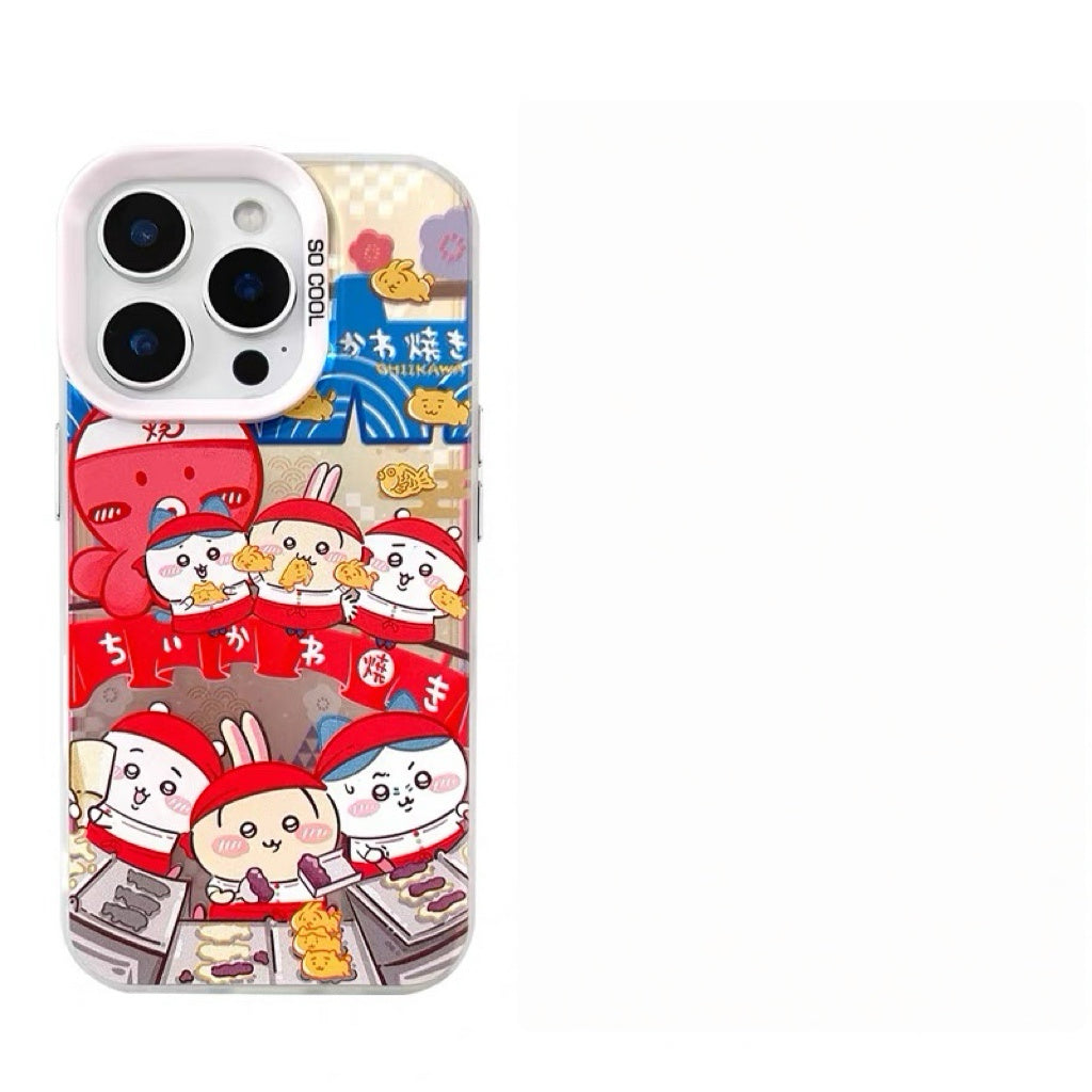 Japanese Cartoon ChiiKawa Takoyaki Octopus Balls Laser Case | Chiikawa Hachiware Usagi & Group - iPhone Case 11 12 13 14 15 16 16e 17 17e 18 Pro Promax