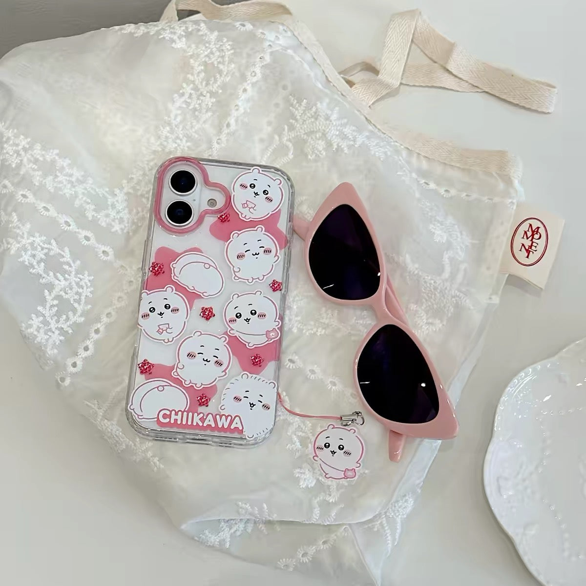 Japanese Cartoon ChiiKawa Gittler Colour Clear Case with Phone Strap | Full Emo Chiikawa Hachiware Usagi Momonga - iPhone Case Plus SE2 11 12 13 14 15 16 16e 17 17e 18 Pro Promax 12mini 13mini