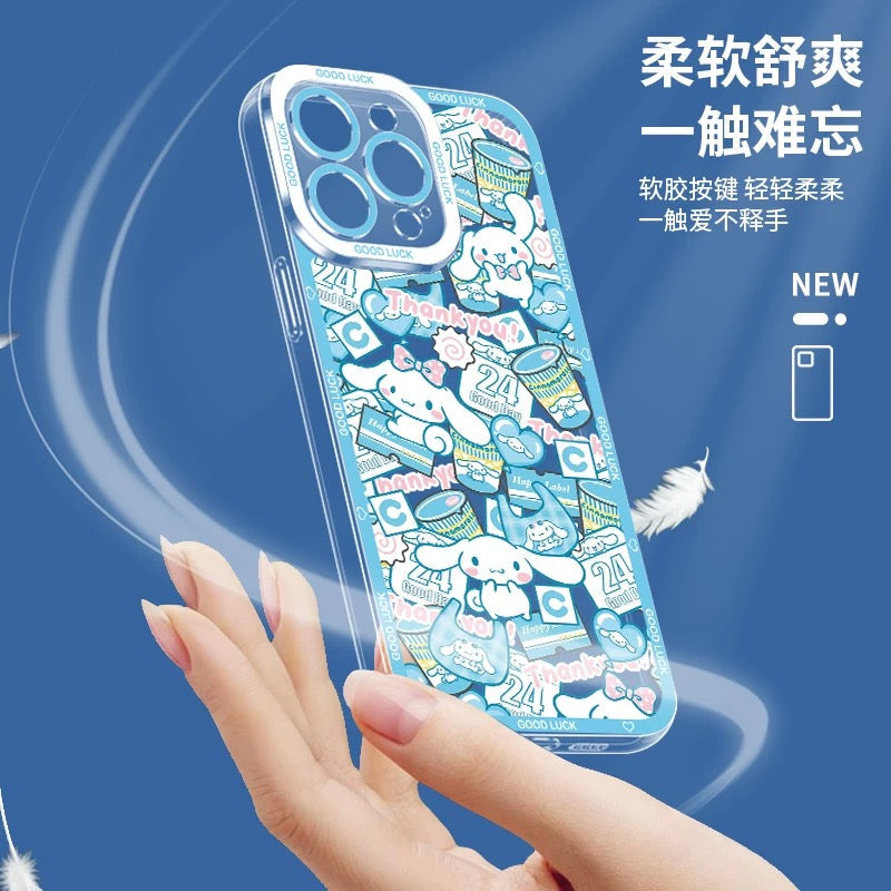 Japanese Cartoon Sanrio Friends with Foods Full Screen | Hello Kitty My Melody Kuromi Cinnamoroll Pompompurin Pochacco Hangyodon Keroppi - iPhone Case 7 8 PLUS SE2 XS XR X 11 12 13 14 15 16 16e 17 17e Pro Promax 12mini 13mini