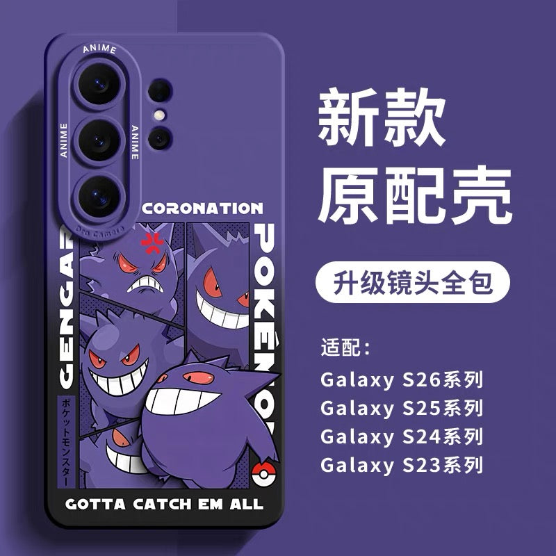 日本の漫画ポケモンシリコンケース ワールドチャンピオンシップ | サトシ ピカチュウ ルカリオ ネギガナイト ウオノラゴン カイリュー リザードン ゲンガー - スマホケース Samsung Galaxy S26 S25 S24 S23 FE Ultra Edge