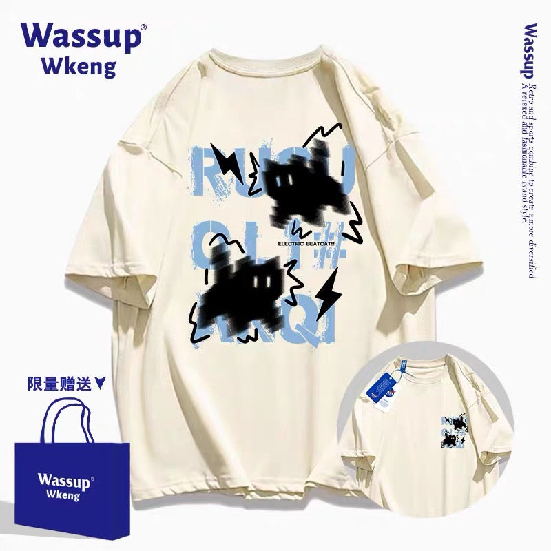 Cute Cartoon Cute Kitten Style T-Shirt Series | Socking Black Cat Front & Back - Kawaii Fashion Items for Child & Adult