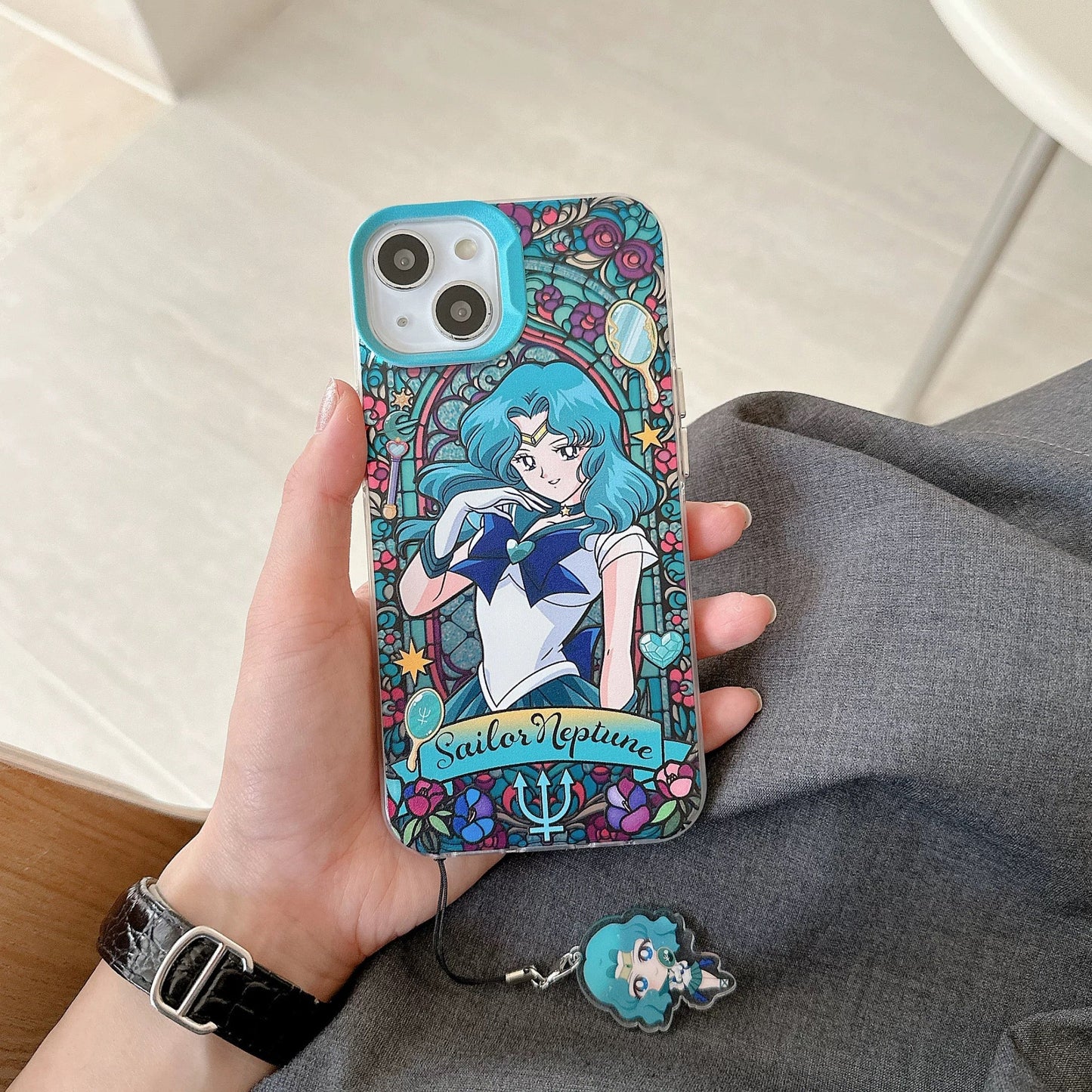 Japanese Cartoon Sailor Moon Phone Case with Strap | Laser Glass Window Part 2 - iPhone Case PLUS SE2 XS XR X 11 12 13 14 15 16 Pro Promax 12mini 13mini KawaiiGiftLand