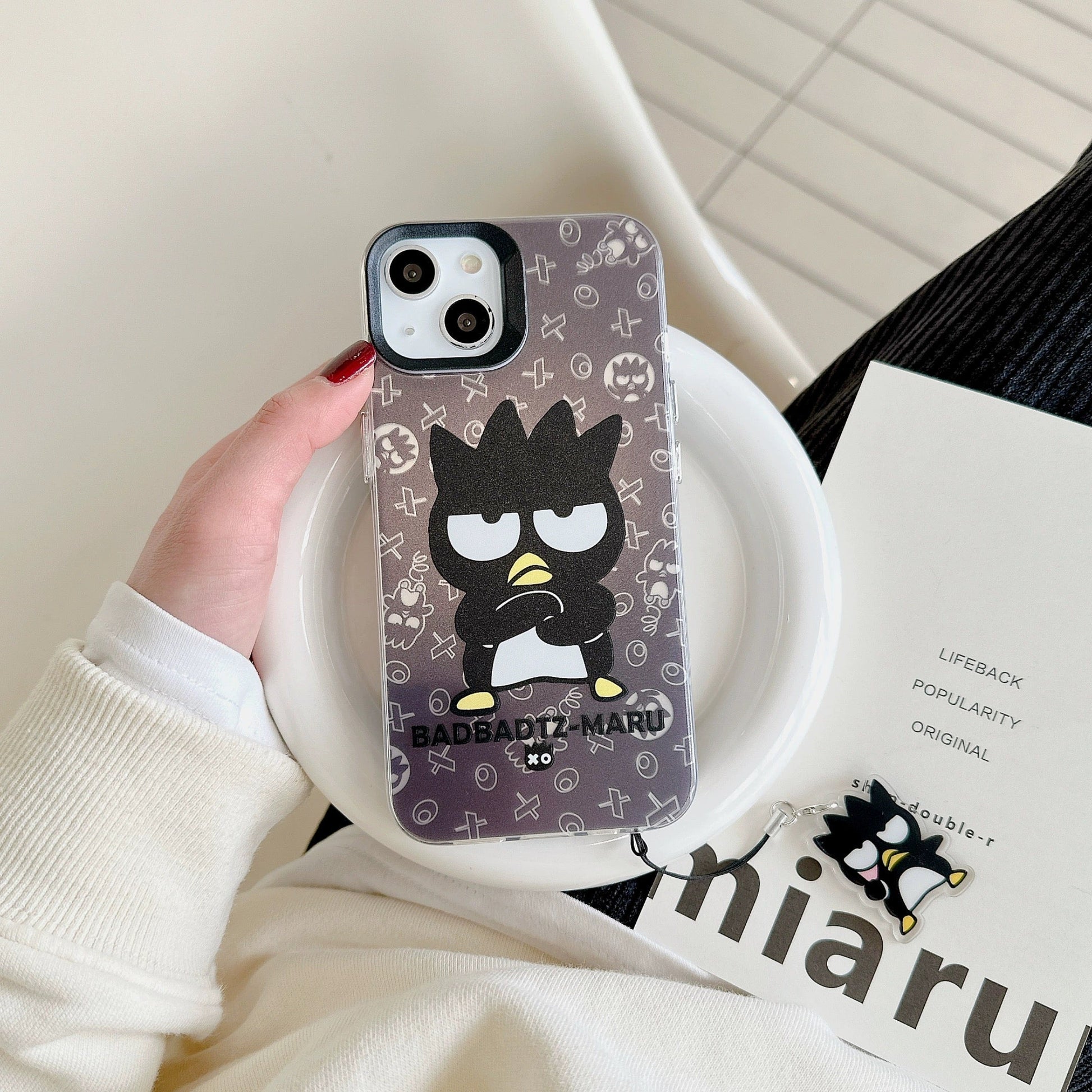 Japanese Cartoon iPhone Case with Strap | Laser Bad Badtz Maru XO Little Twin Stars - iPhone CasePhone Case  7 8 PLUS SE2 XS XR X 11 12 13 14 15 16 Pro Promax 12mini 13mini KawaiiGiftLand