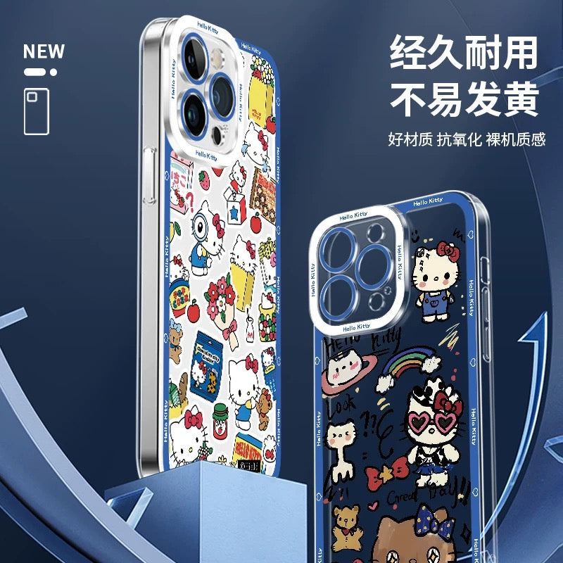 Japanese Cartoon Hello Kitty | Vintage Kitty Blue Version 5 Styles - iPhone Case PLUS SE2 XS XR X 11 12 13 14 15 16 16e 17 17e Pro Promax 12mini 13mini