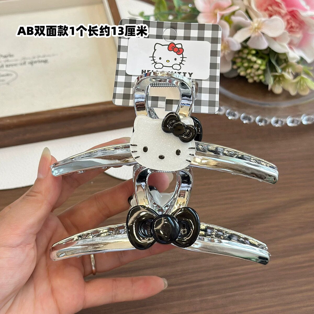 Hello Kitty Charm Silver Bow Claw Clip (AB Double-Sided) 13cm - 1 pc
