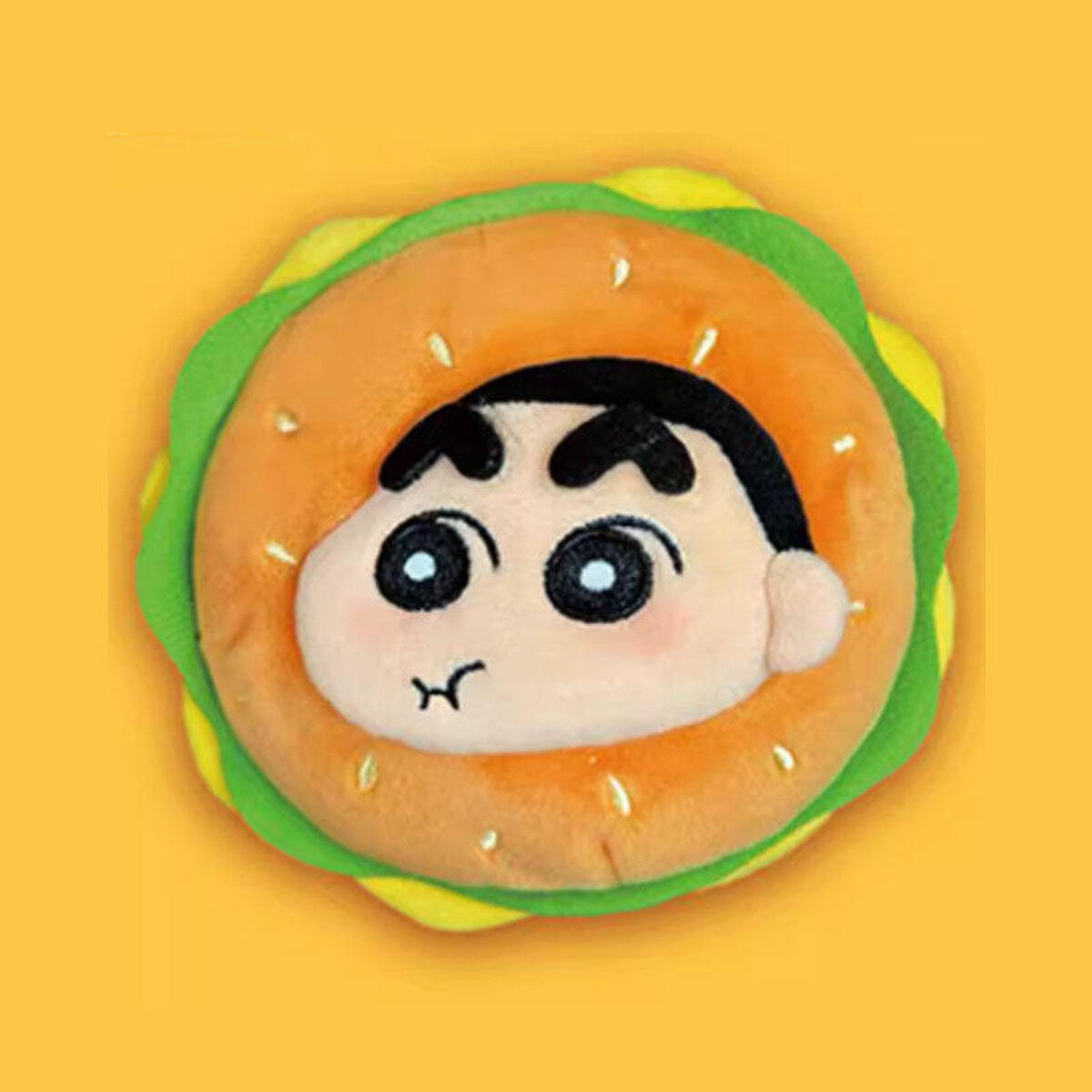 Burger Shin-chan Happy Bucket confirmed plush pendant close-up