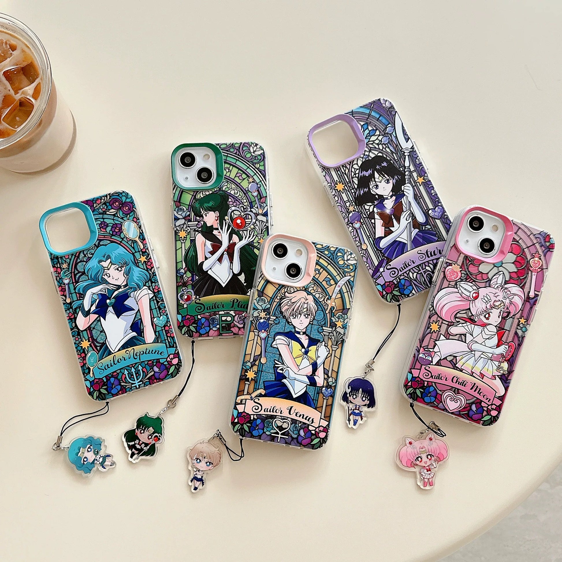 Japanese Cartoon Sailor Moon Phone Case with Strap | Laser Glass Window Part 2 - iPhone Case PLUS SE2 XS XR X 11 12 13 14 15 16 Pro Promax 12mini 13mini