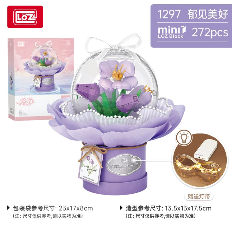 Loz Building Block Eternal Flowers Set | Rose SunFlower - with LED Lights Valentine Wedding Gift DIY Handmade Gift KawaiiGiftLand