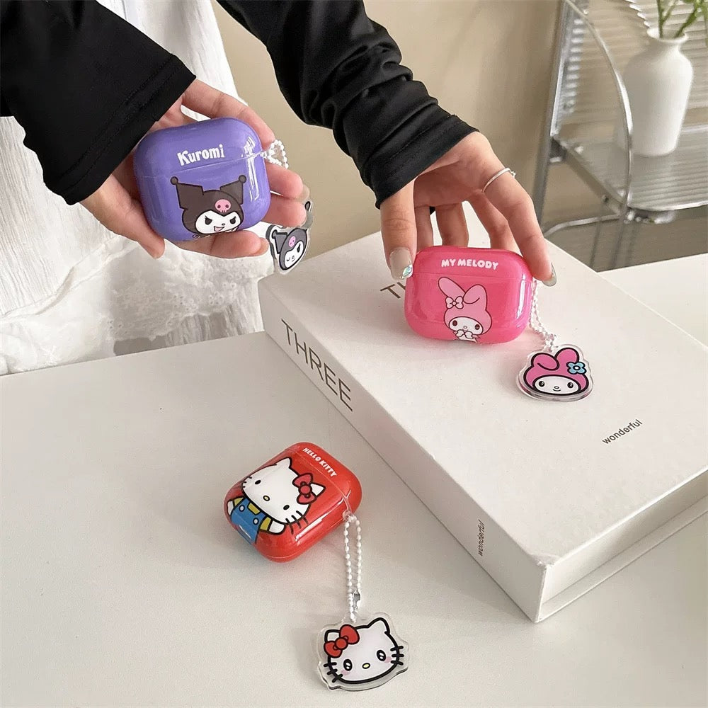 Japanese Cartoon Classical Hello Kitty My Melody Kuromi Red Pink Purple with Keychain - AirPods AirPodsPro AirPods3 AirPods4 Case