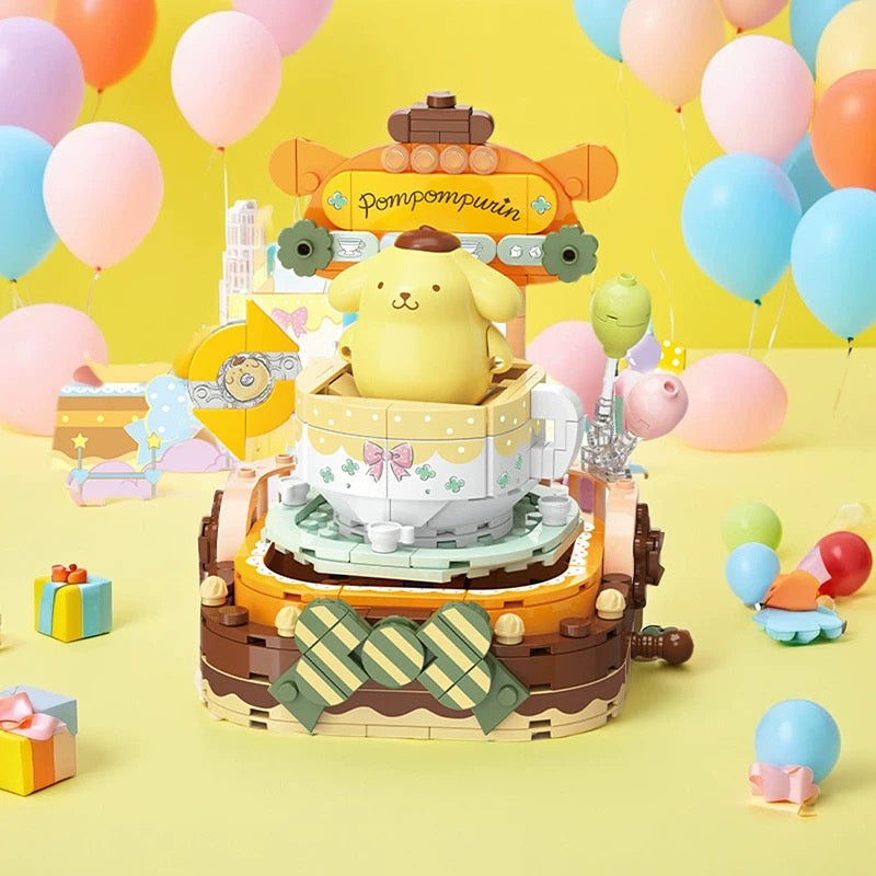 Top Toy x Sanrio Colorful Amusement Park Fair Rides | Pompompurin Fun Rotary Coffe Cup Teacup - Building Blocks Toy Collections