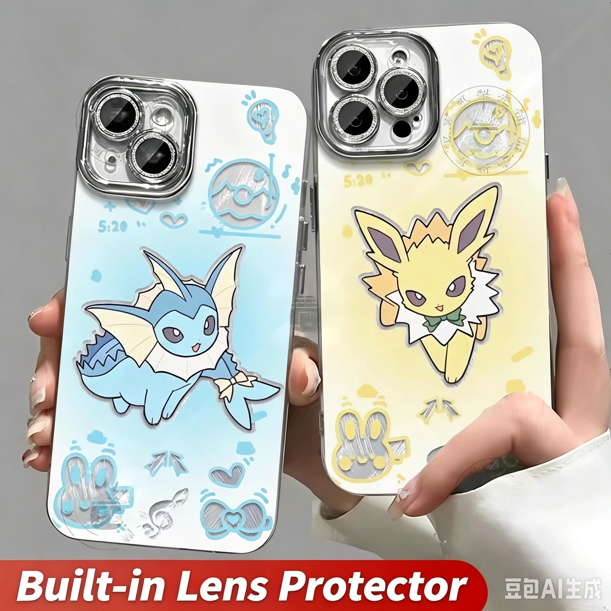 เคสการ์ตูนญี่ปุ่น Pokemon พร้อมที่กันเลนส์ ลาย Eevee Evolution โทนพาสเทลสุดน่ารัก | Eevee Vaporeon Jolteon Flareon Espeon Umbreon Leafeon Glaceon Sylveon 9 สไตล์ - เคส iPhone PLUS SE2 XS XR X 11 12 13 14 15 16 16e 17 17e Pro Promax