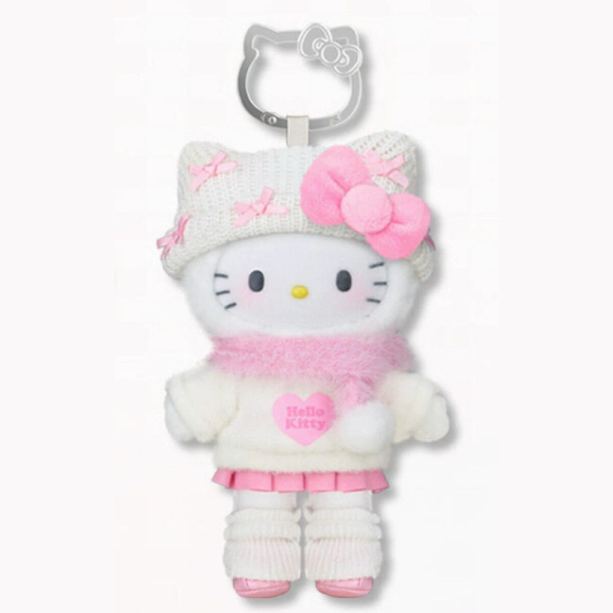 Pink Fleece Diary - Hello Kitty plush pendant in a fluffy cream sweater with a pink heart print
