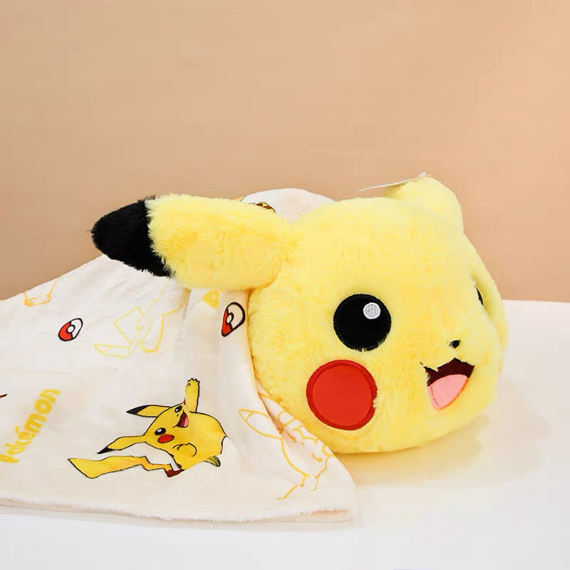 Japan Cartoon Pokemon | Pikachu Plush Doll With Furry Blanket - Mascot Plush Doll Kawaii Decoration KawaiiGiftLand