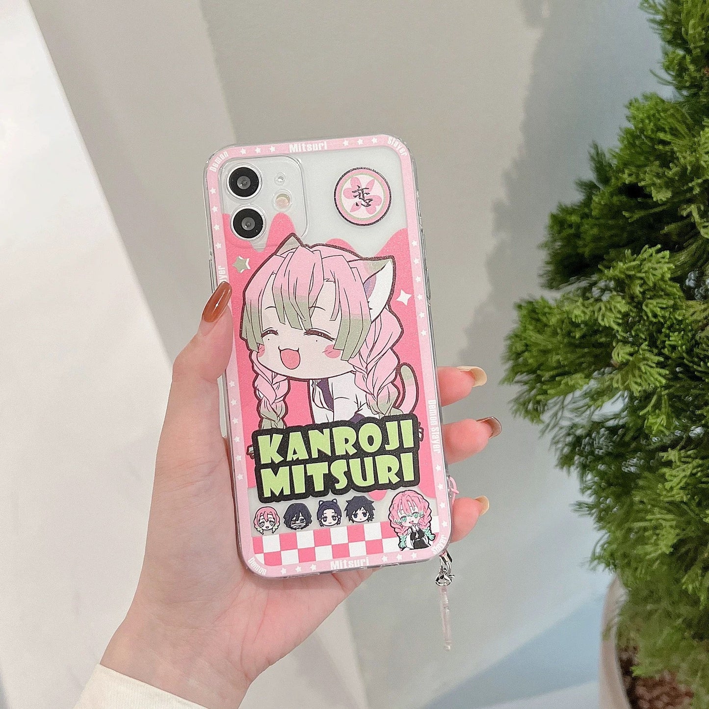 Japanese Anime Kimetsu no Yaiba Demon Slayer Cat Version | Tengen Obanai Mitsuri Sanemi with Phone Stand - iPhone Case PLUS SE2 XS XR X 11 12 13 14 15 16 Pro Promax 12mini 13mini KawaiiGiftLand