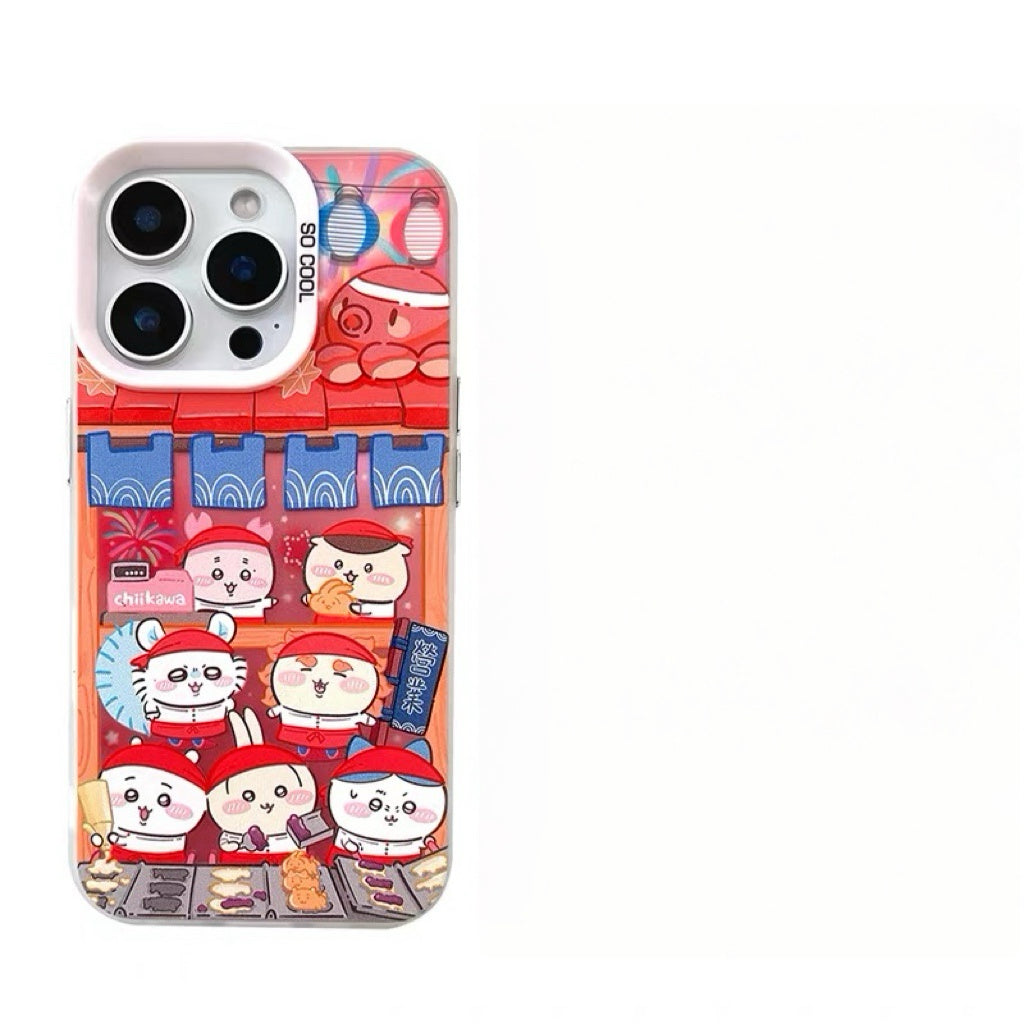Japanese Cartoon ChiiKawa Takoyaki Octopus Balls Laser Case | Chiikawa Hachiware Usagi & Group - iPhone Case 11 12 13 14 15 16 16e 17 17e 18 Pro Promax