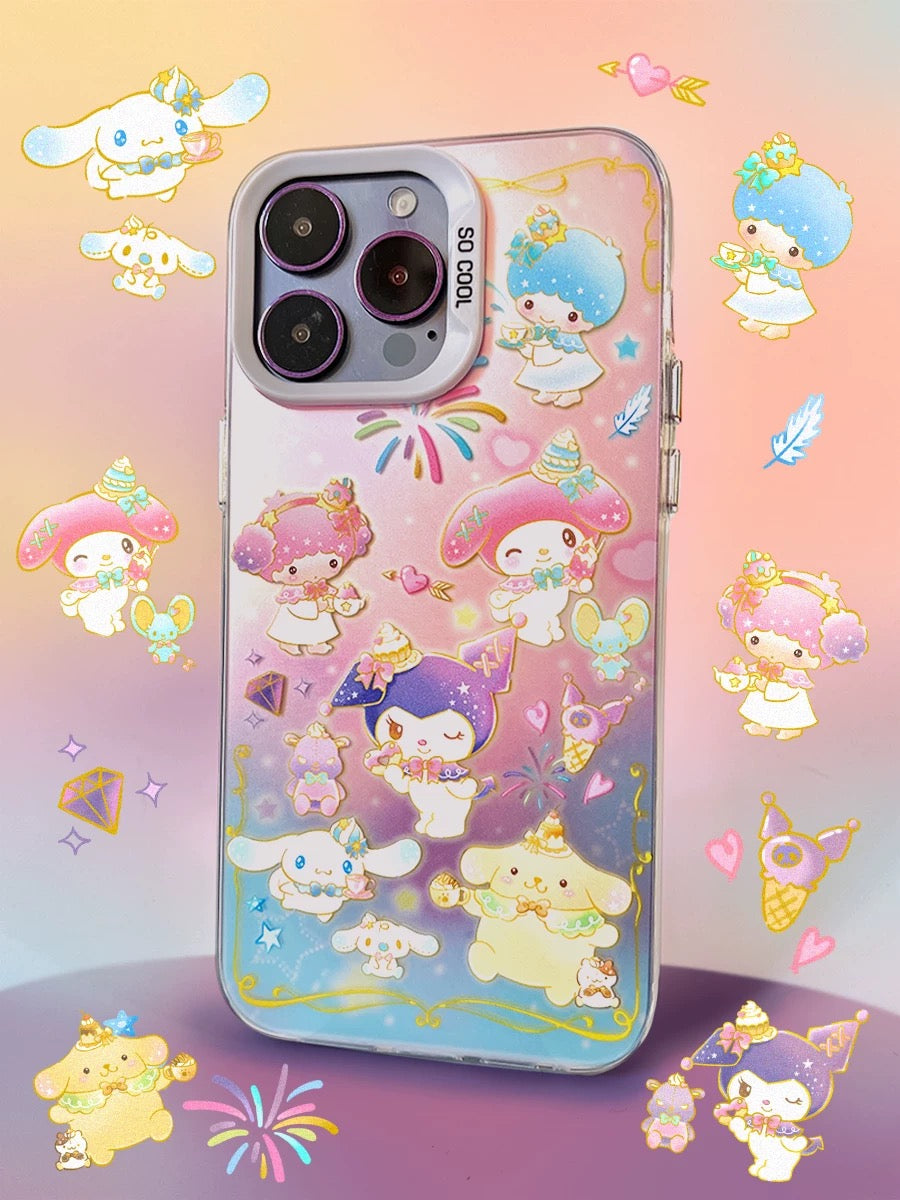 Japanese Cartoon Sanrio Firework Party | Little Twin Stars My Melody Kuromi Cinnamoroll Pompompurin Laser - iPhone Case 11 12 13 14 15 16 Pro Promax KawaiiGiftLand