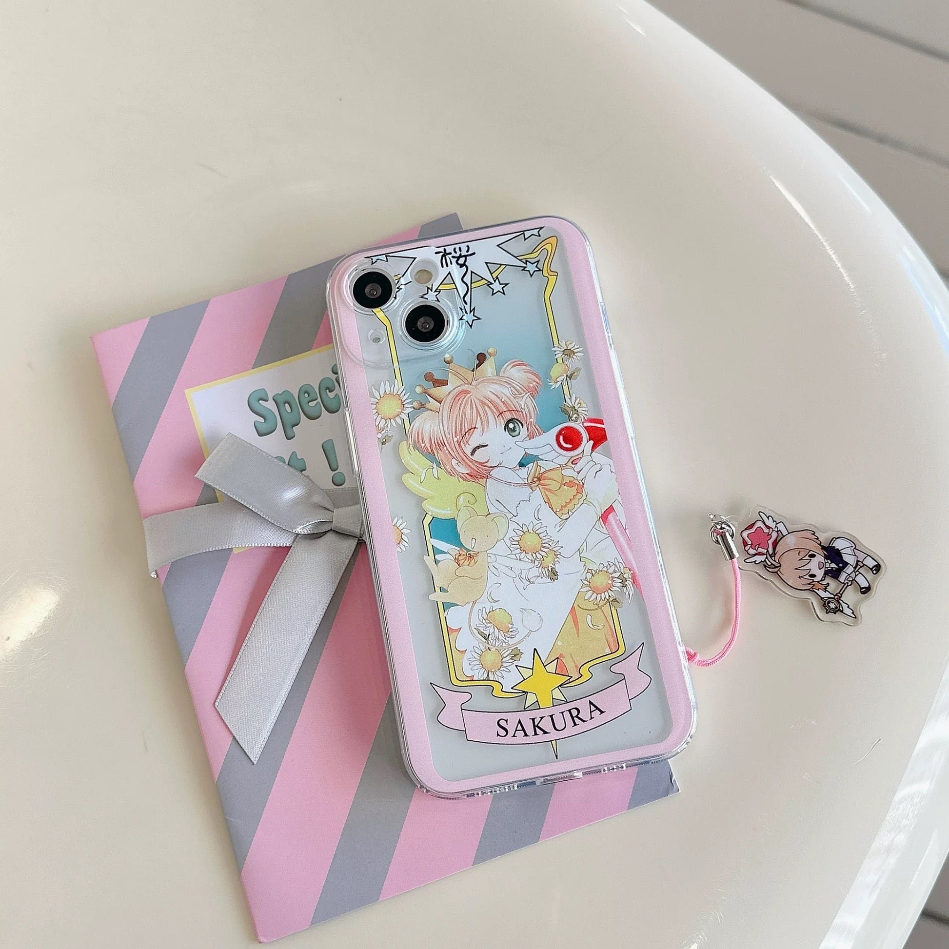 CardCaptorSakura Card Version Part 4 | Queen with Sunflower & Pink Daisy - iPhone Case 6 7 8 PLUS SE2 XS XR X 11 12 13 14 15 16 Pro Promax 12mini 13mini KawaiiGiftLand