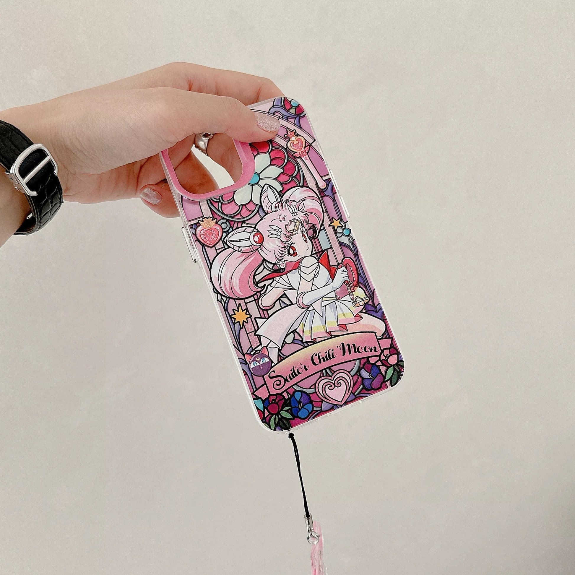 Japanese Cartoon Sailor Moon Phone Case with Strap | Laser Glass Window Part 2 - iPhone Case PLUS SE2 XS XR X 11 12 13 14 15 16 Pro Promax 12mini 13mini KawaiiGiftLand