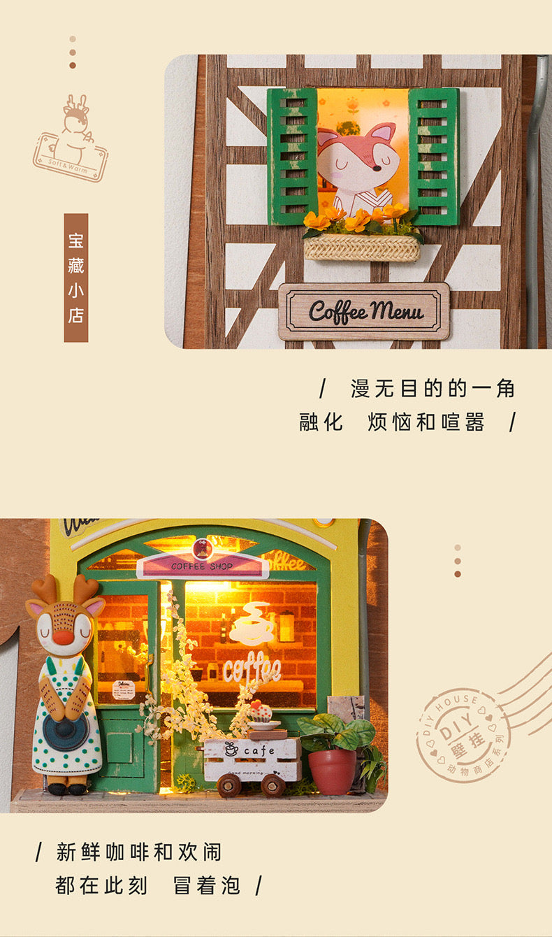 Craft Kits Wooden Hook Key Hanger | Animal Store - DIY Handmade Mini World Miniature Gift with LED Light Room Decoration