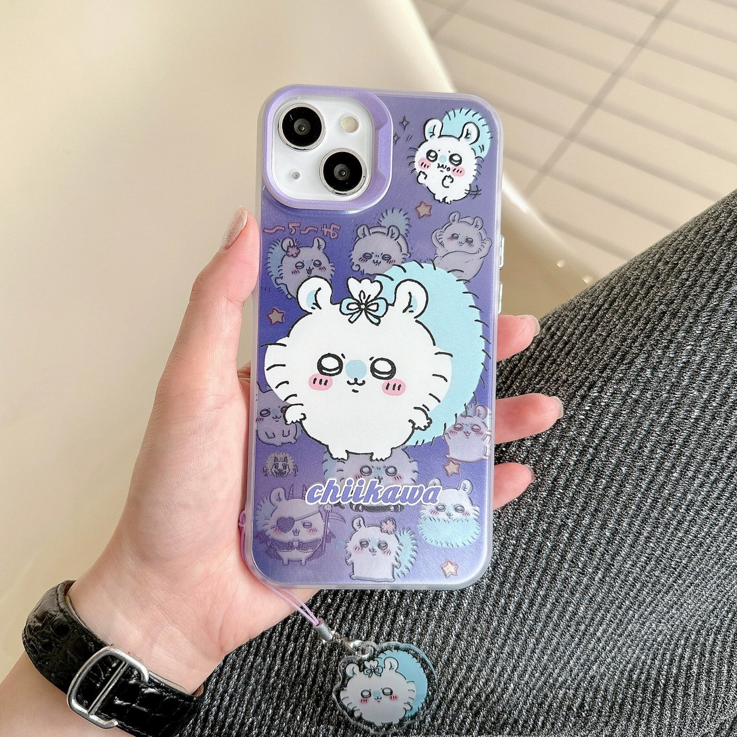 Japanese Cartoon iPhone Case with Strap | Laser ChiiKawa Hachiware Usagi Momonga - iPhone CasePhone Case  7 8 PLUS SE2 XS XR X 11 12 13 14 15 16 Pro Promax 12mini 13mini KawaiiGiftLand